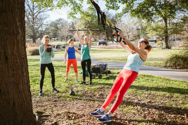 Working out in the park small group fitness